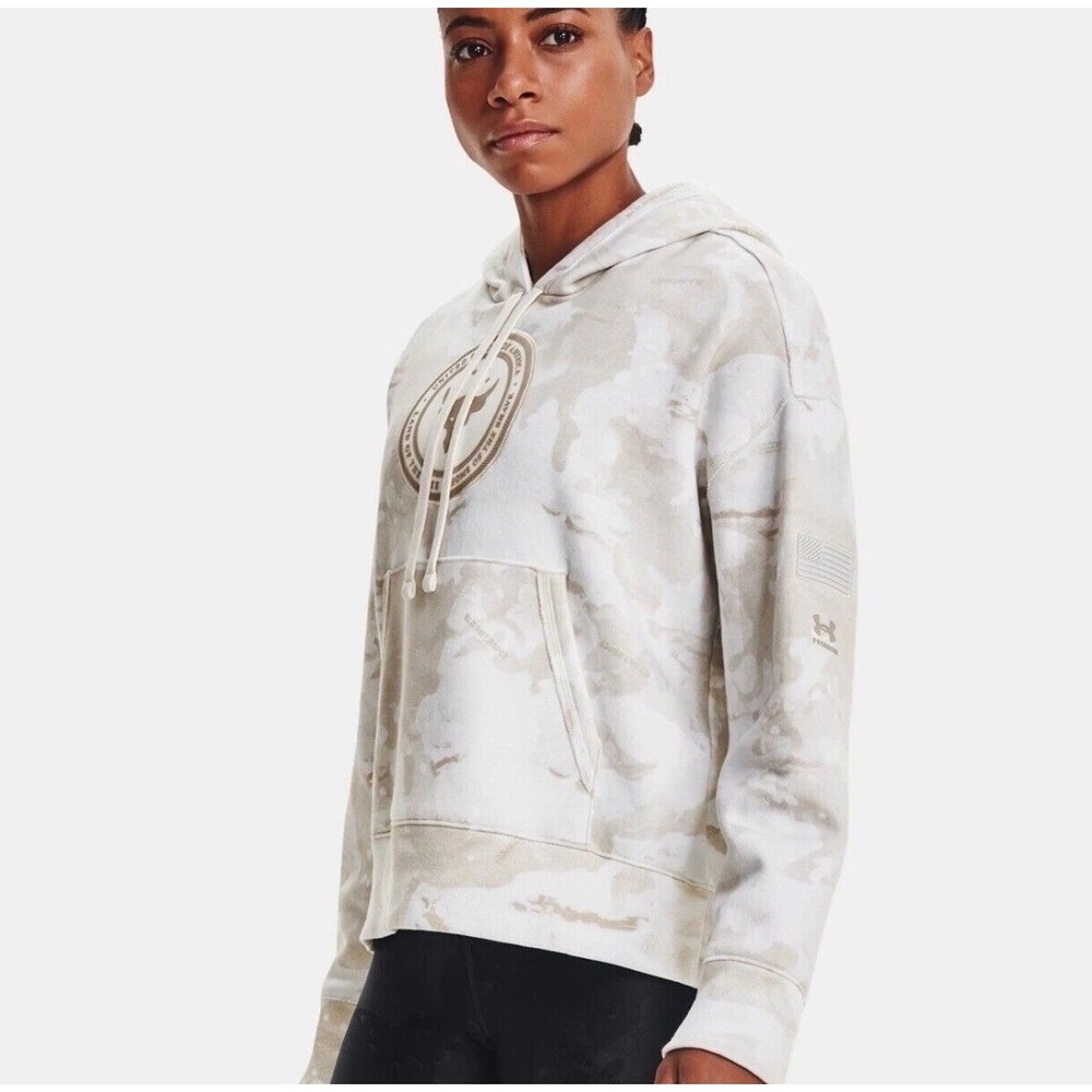 Under Armour Project Rock Hoodie Womens M Tan Camo Brahma Bull Freedom Training
